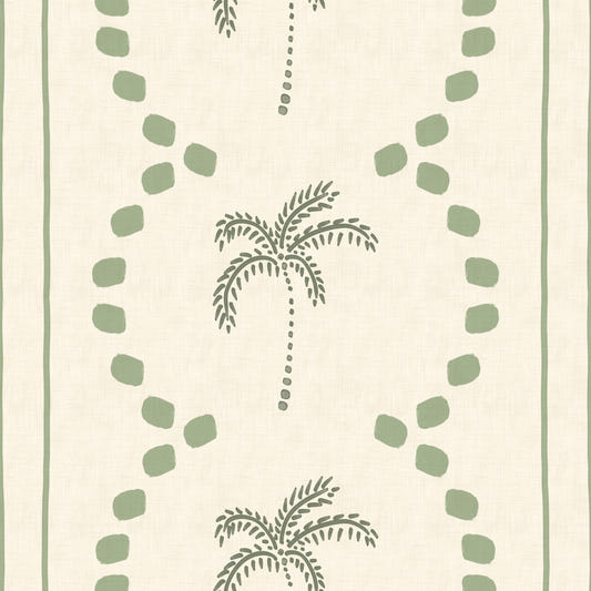 Tropical Palm Deco Stripes Costal Green Wallpaper⁠
