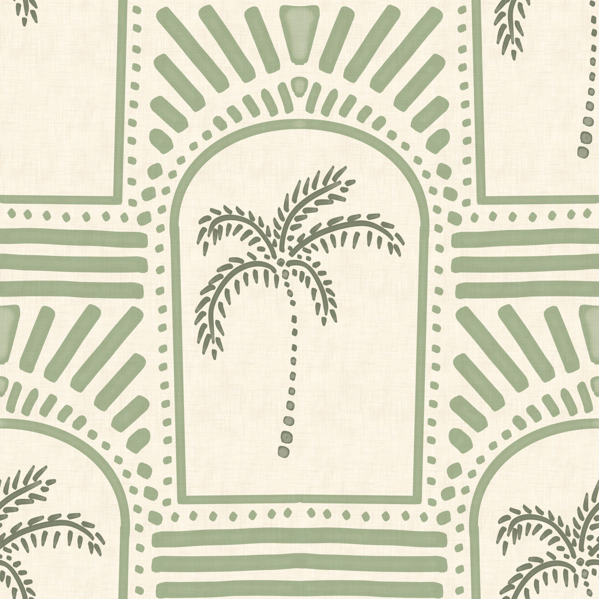 Tropical Palm Art Deco Archways Costal Green Wallpaper⁠ in your room — zoomed