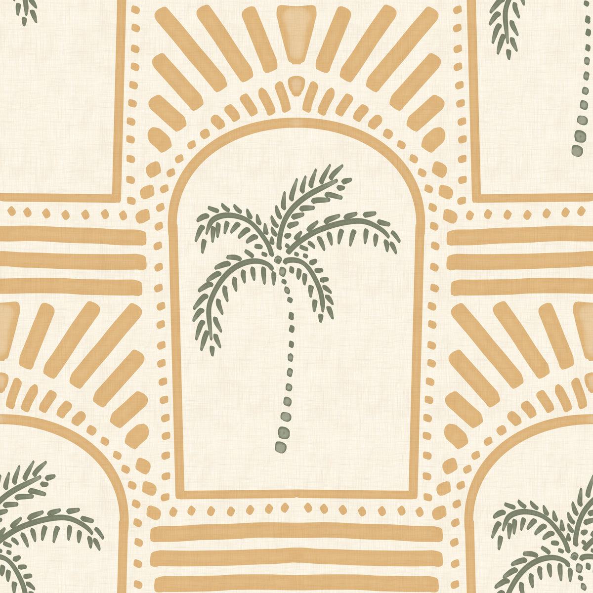 Tropical Palm Art Deco Archways Sand Wallpaper⁠ in your room — zoomed