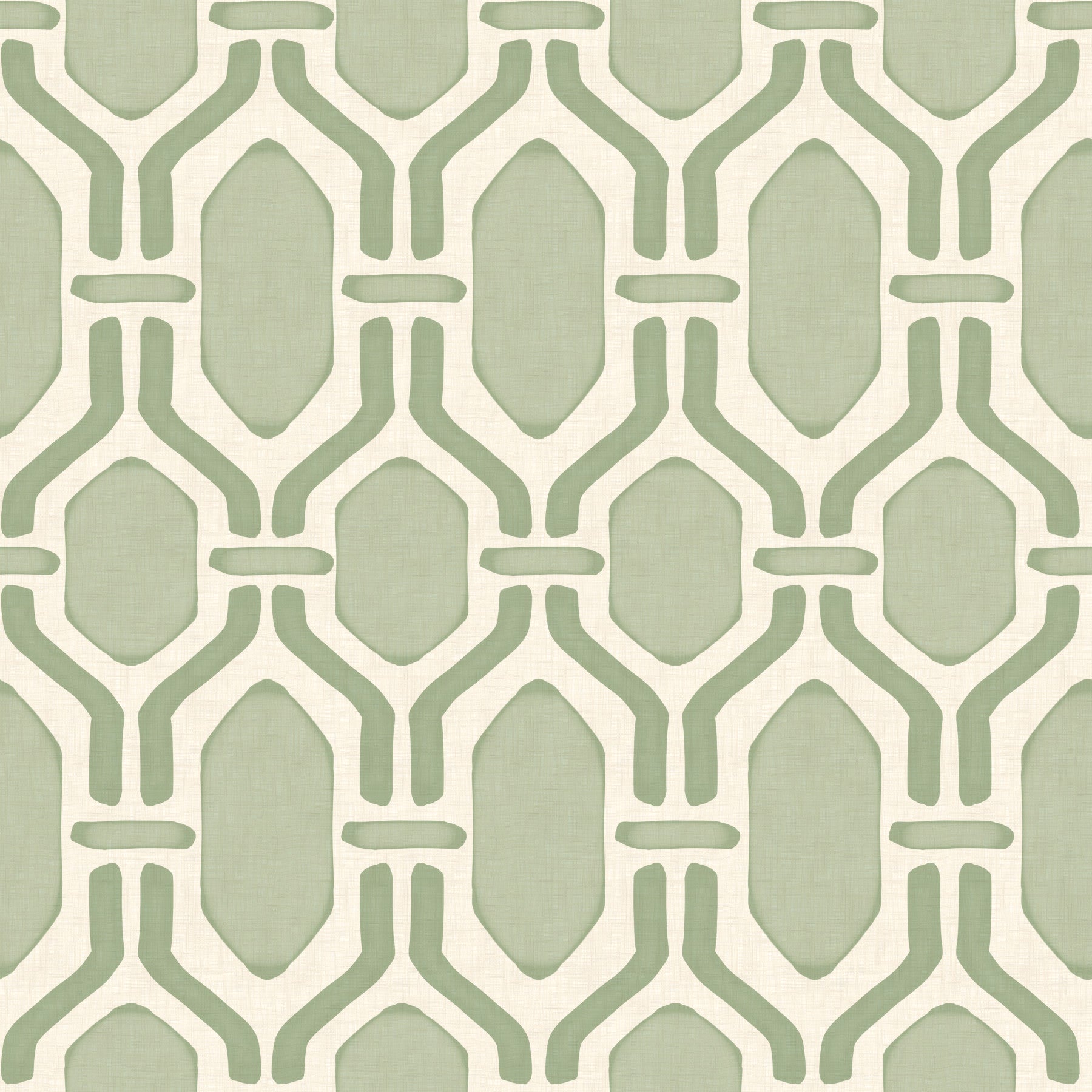 Modern bedroom highlighting the Art Deco Trellis Coastal Green Wallpaper.