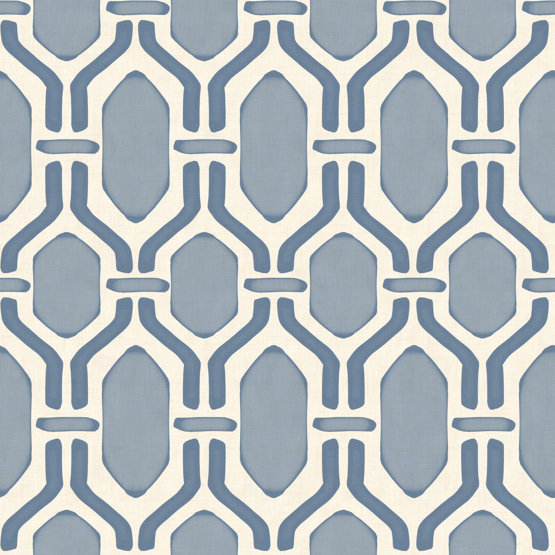 Bathroom interior highlighting the Art Deco Trellis Slate Blue Wallpaper.