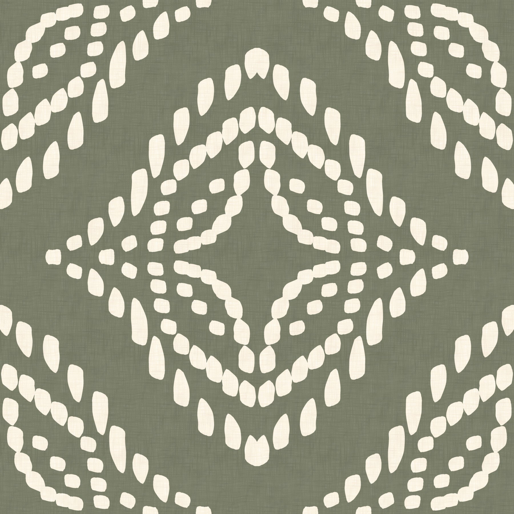 Palm green block ornament wallpaper sets a calm tone in this living room