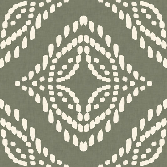 Block Print Ornament Palm Green Canvas Wallpaper⁠