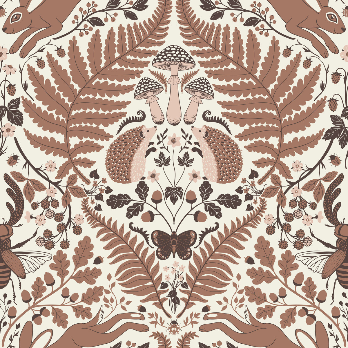 Woodland Whispers/Owls and Squirrels in the Oak/mocha mousse brown and arona blue Wallpaper⁠ in your room — zoomed