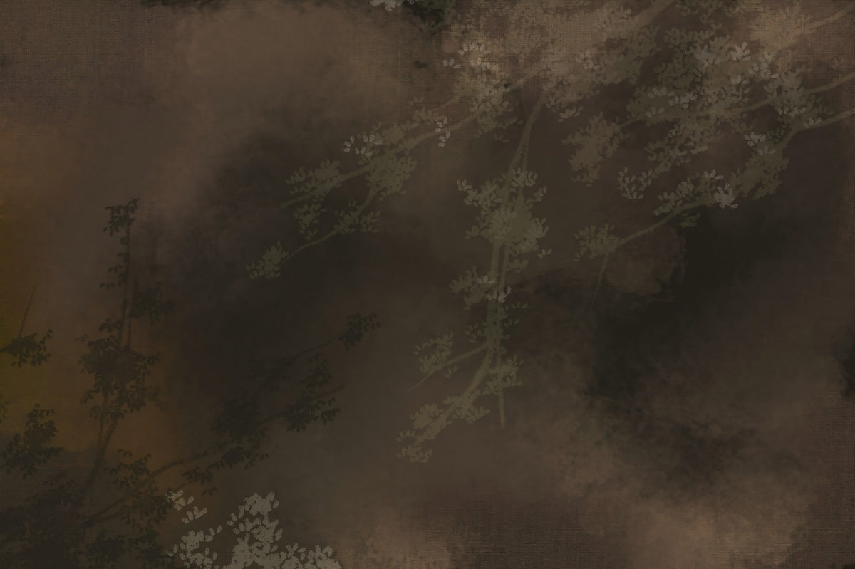 Woodland Haze Tapestry moody Misty Forest Wall Mural in your room — zoomed