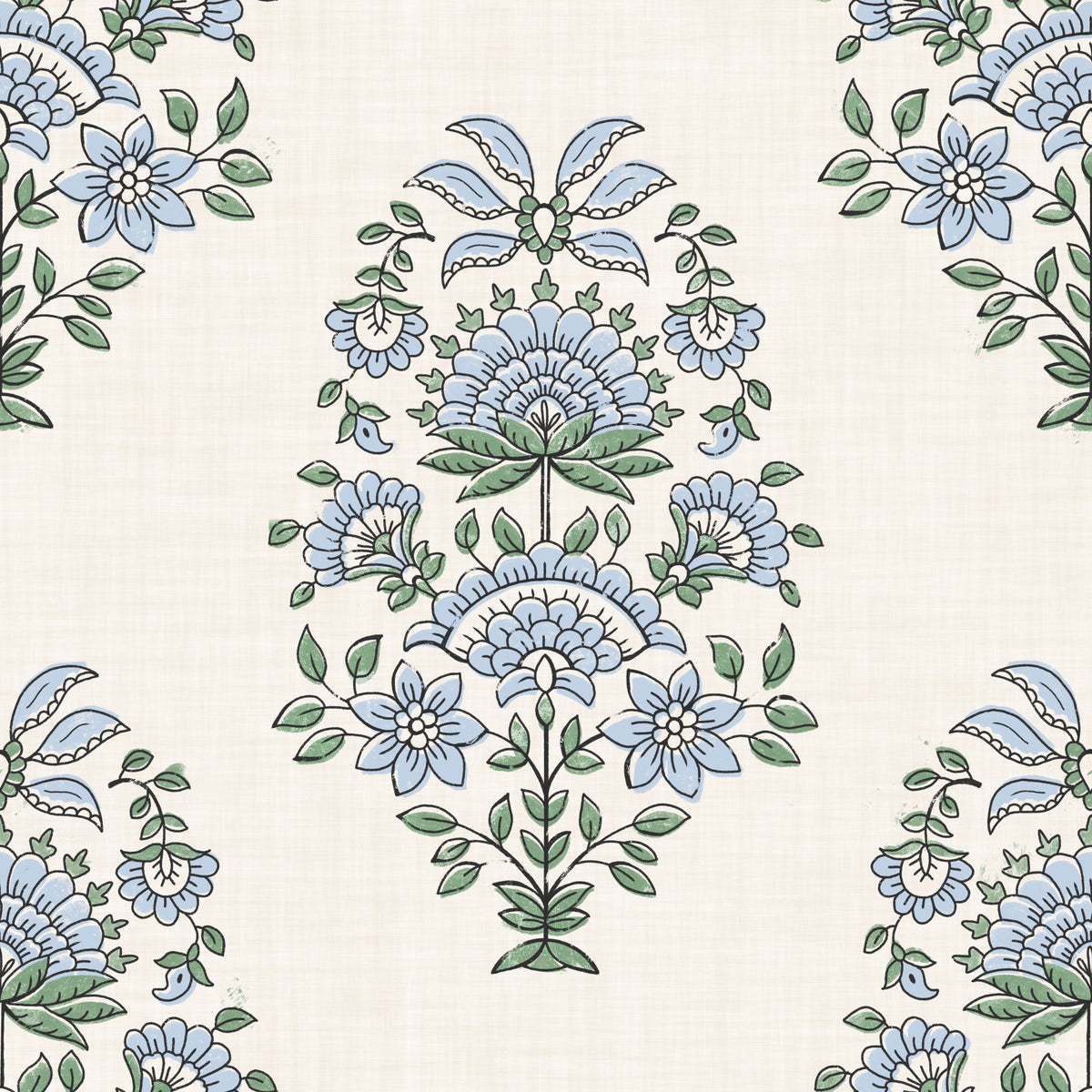 Serene Blue Floral Motif Wallpaper⁠ in your room — zoomed