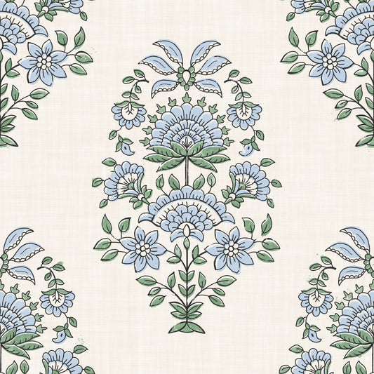 Serene Blue Floral Motif Wallpaper⁠