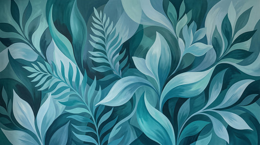 Aqua Serenity Leaves Wall Mural