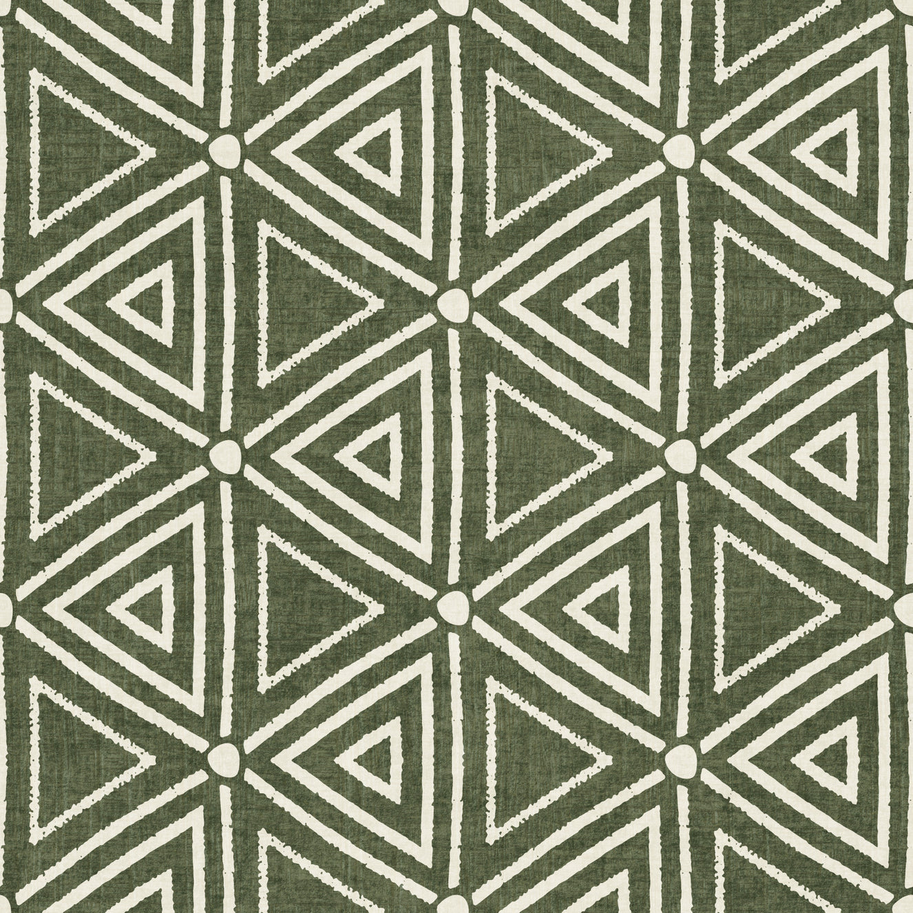 Textured Mudcloth Geometric Triangles Boho Moss Green Wallpaper⁠