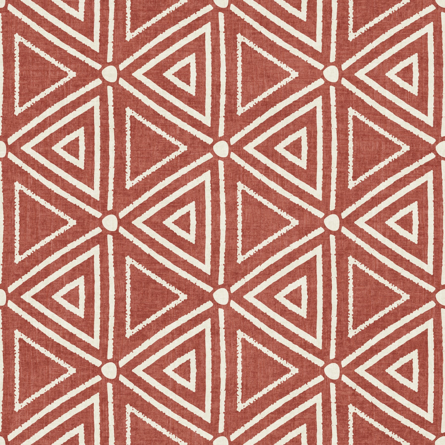 Terracotta mudcloth triangle wallpaper warming a clean bathroom