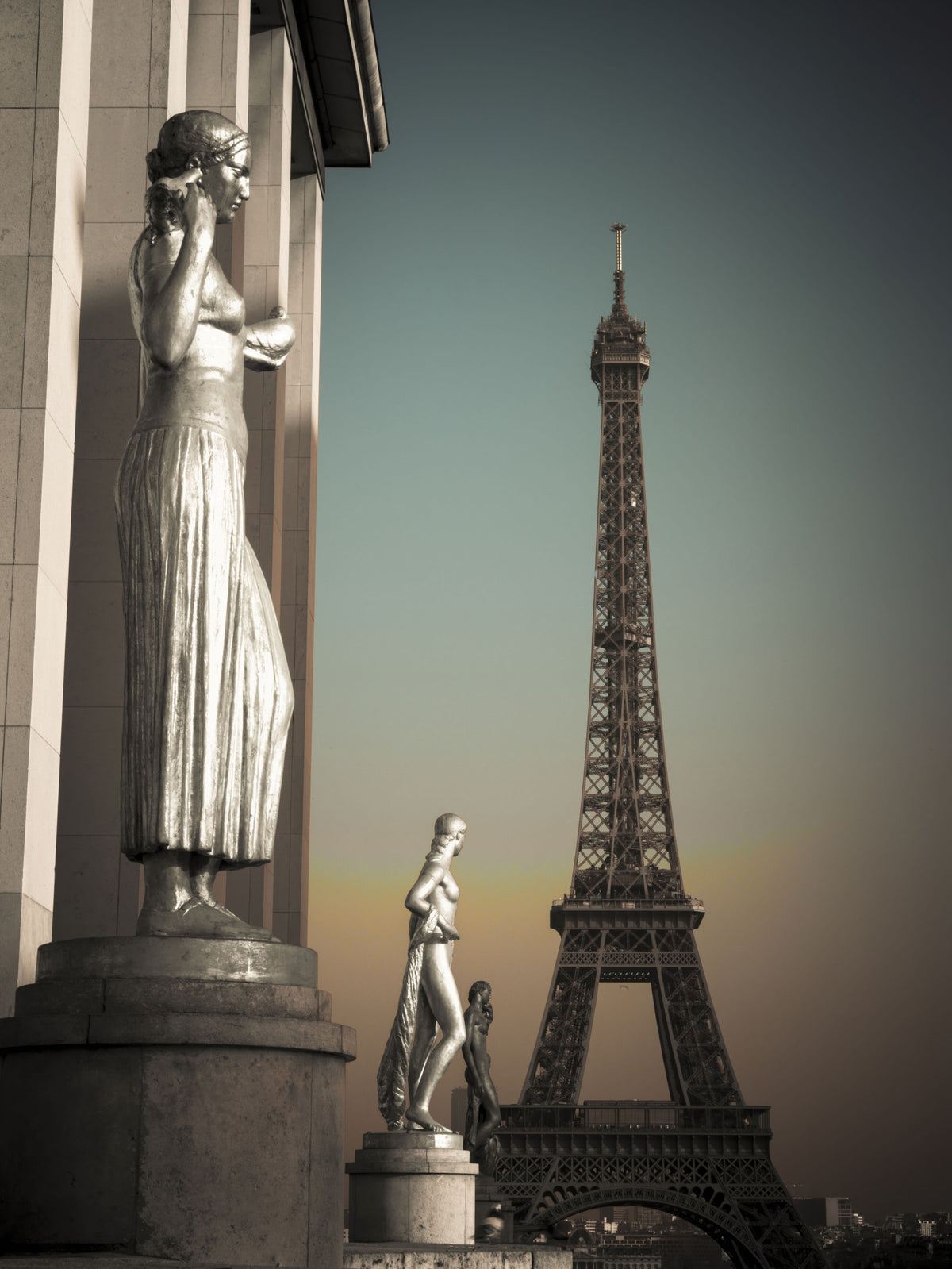 Parisian Grandeur: Statues & Eiffel Tower Wall Mural in your room — zoomed