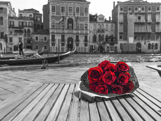 Red Roses, Grey Venice Wall Mural