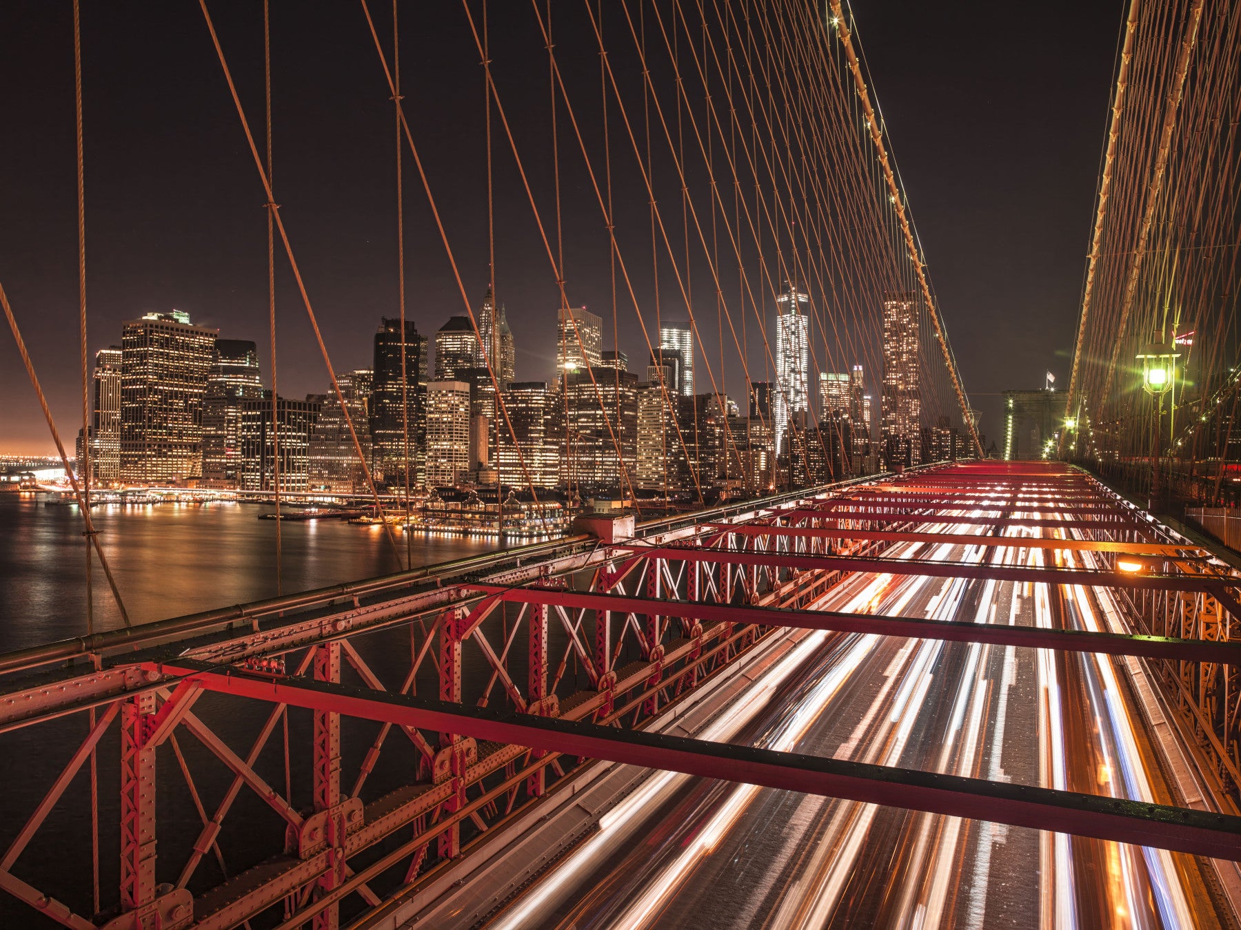 City Pulse: Brooklyn Bridge at Night Wall Mural