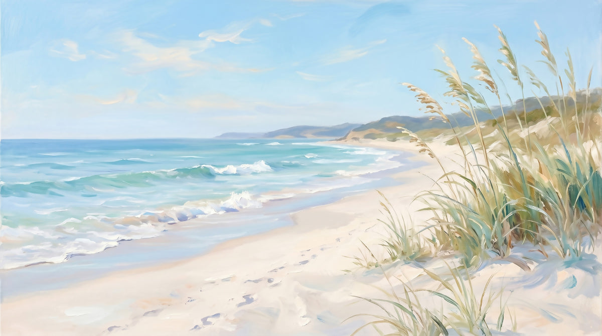 Serene Coastal Canvas Wall Mural in your room — zoomed