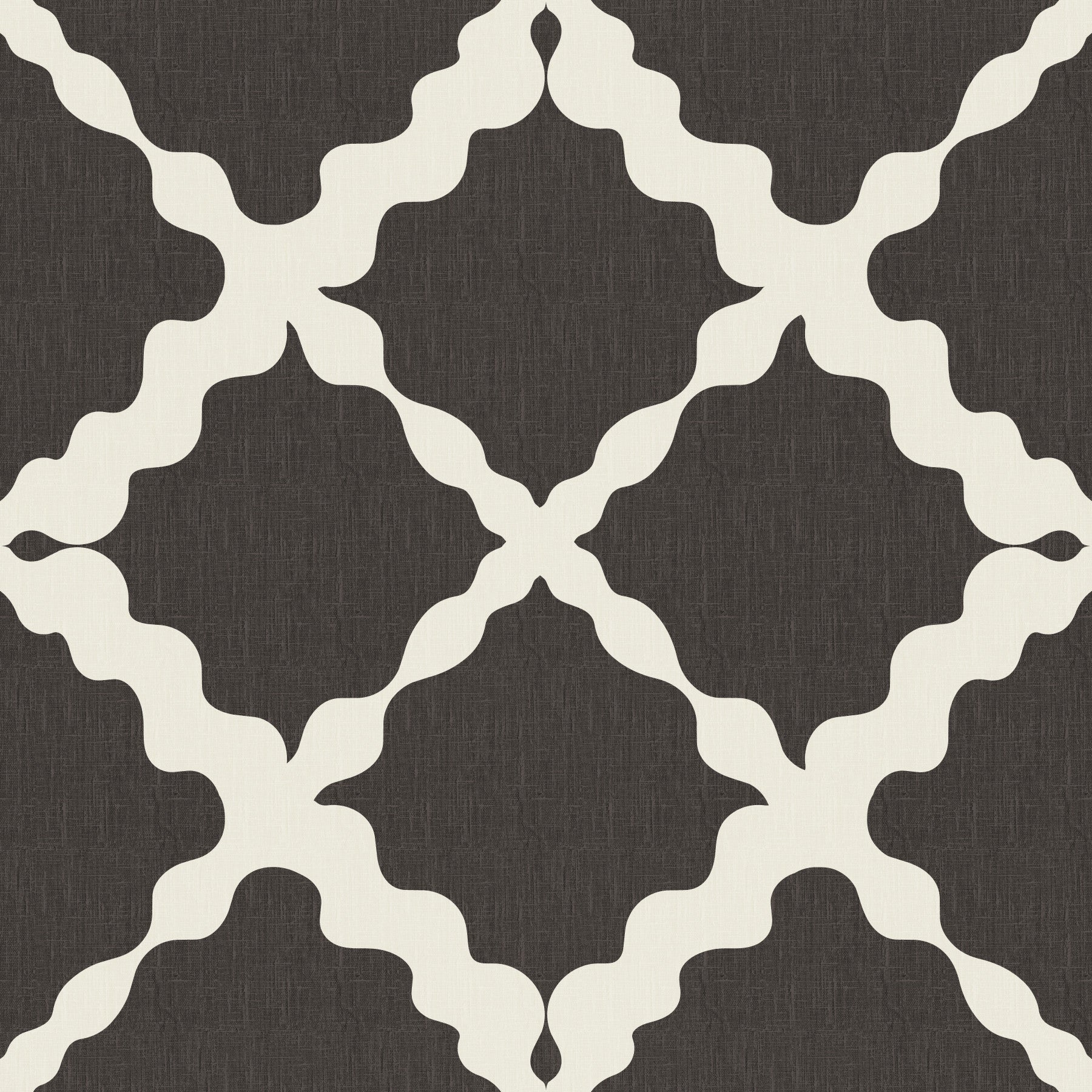 Diamond grid frames a living room with the Textured Lattice Trellis wallpaper pattern.