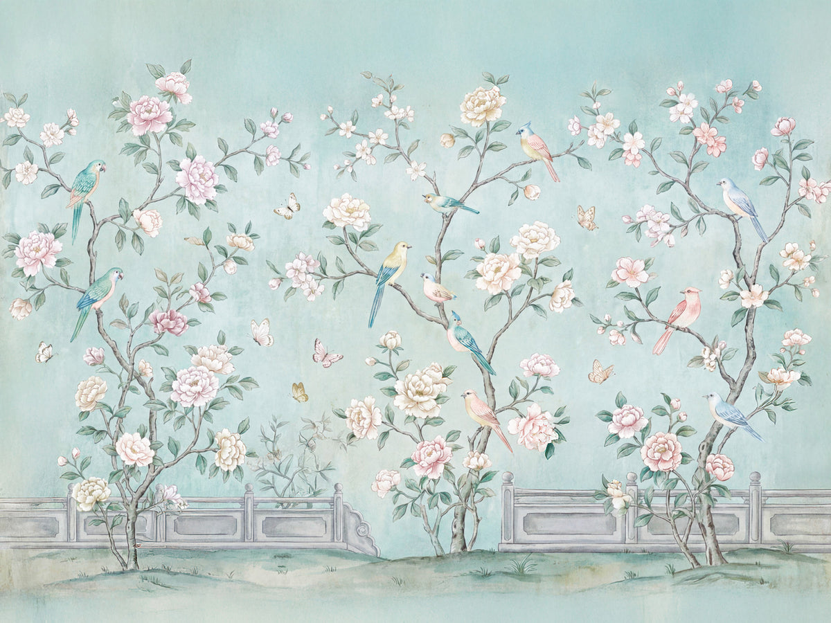 Serene Chinoiserie Aviary Wall Mural in your room