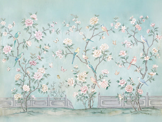 Serene Chinoiserie Aviary Wall Mural