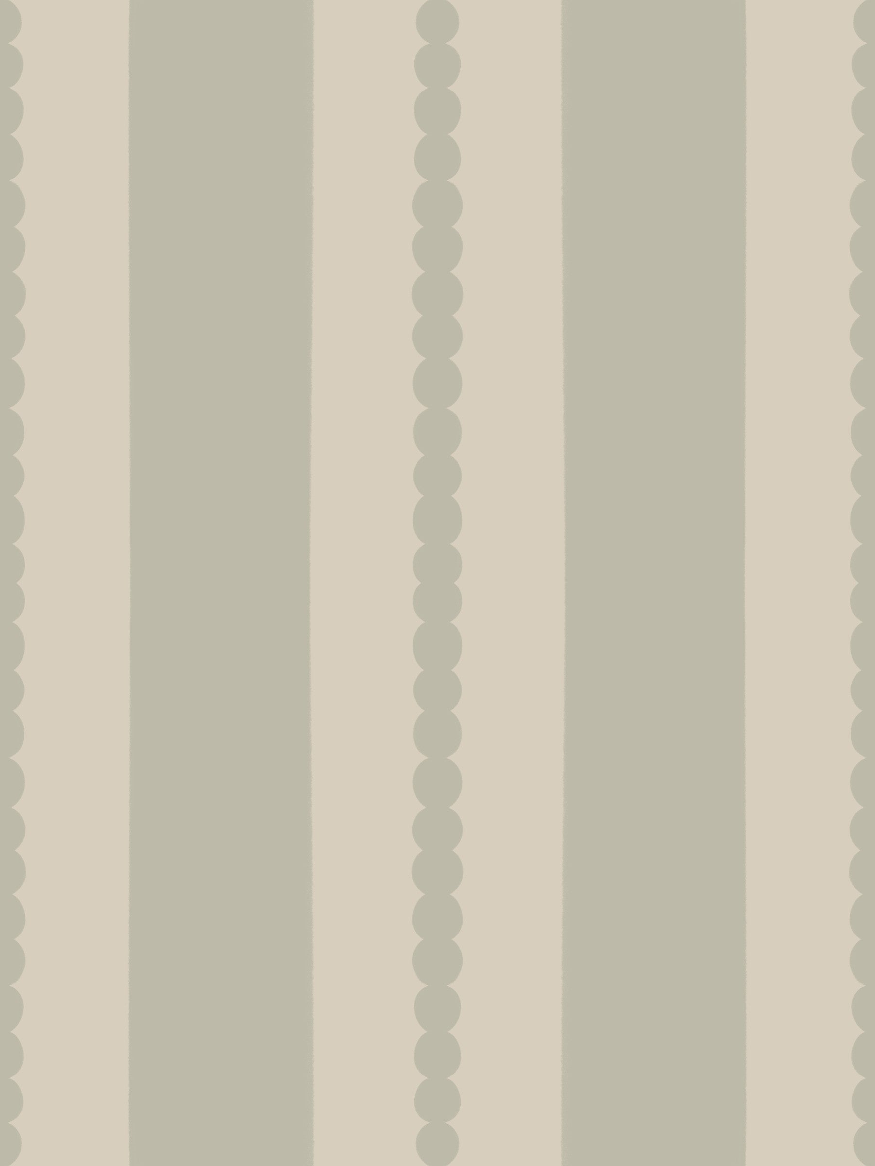 Living room fitted with Muted Scallop & Dot Stripes Wallpaper behind a dark sofa