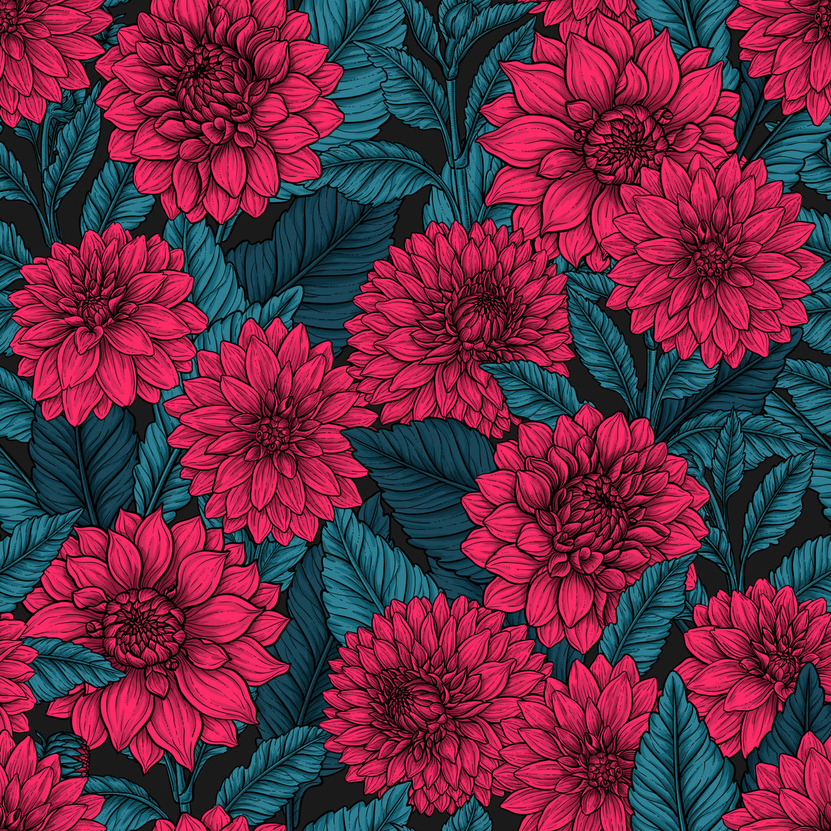 Red Dahlia garden/blue leaves Wallpaper⁠ in your room — zoomed