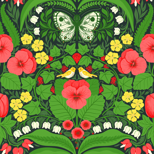Dollhouse garden, pansies, birds and butterflies 2 Wallpaper⁠