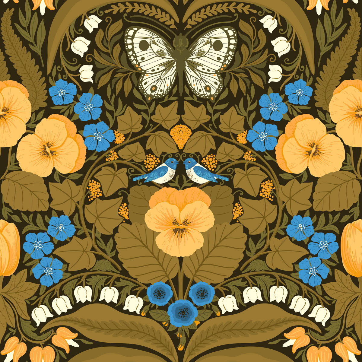 Dollhouse garden, pansies, birds and butterflies 3 Wallpaper⁠ in your room
