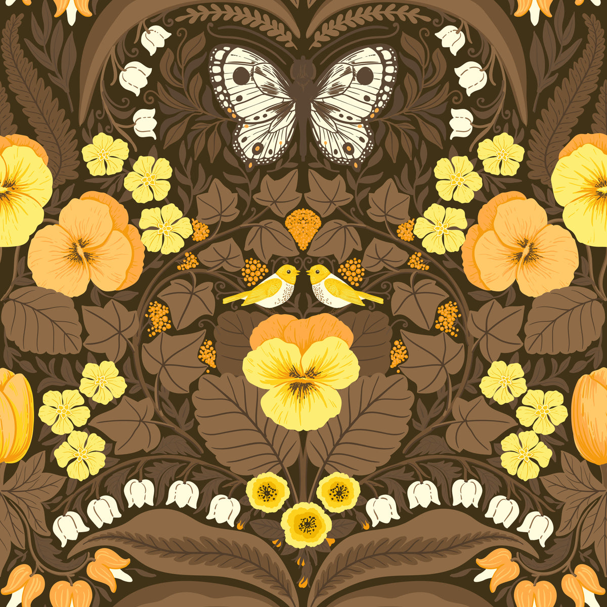 Dollhouse garden, pansies, birds and butterflies 4 Wallpaper⁠ in your room