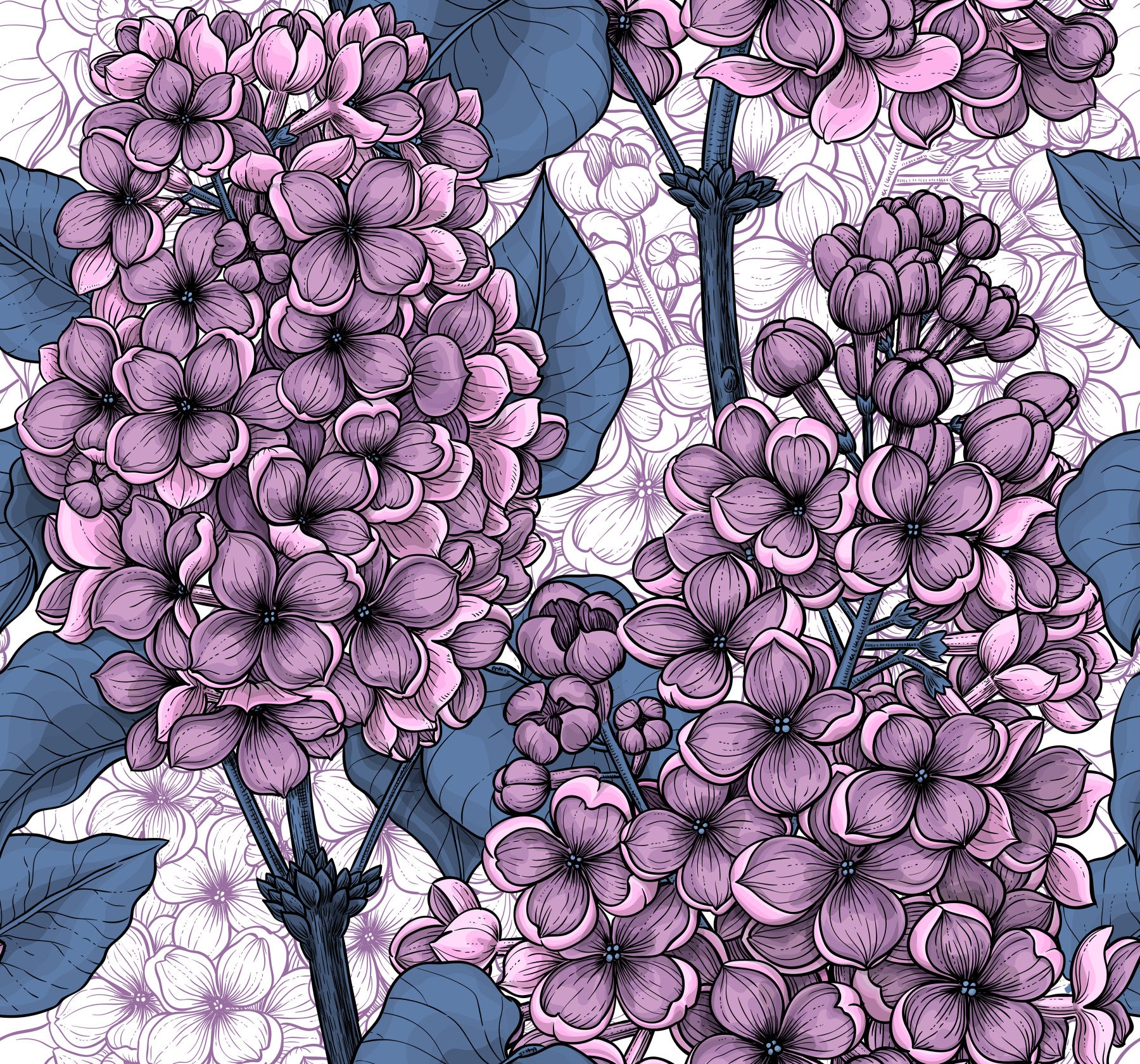 Lilac wallpaper adds a fresh and vibrant botanical look to the living room area.