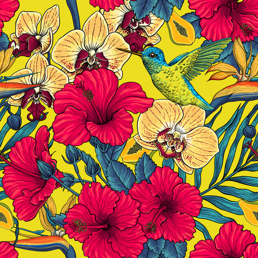 Tropical Florals and Hummingbird - Summer Botanical Garden 2 Wallpaper⁠