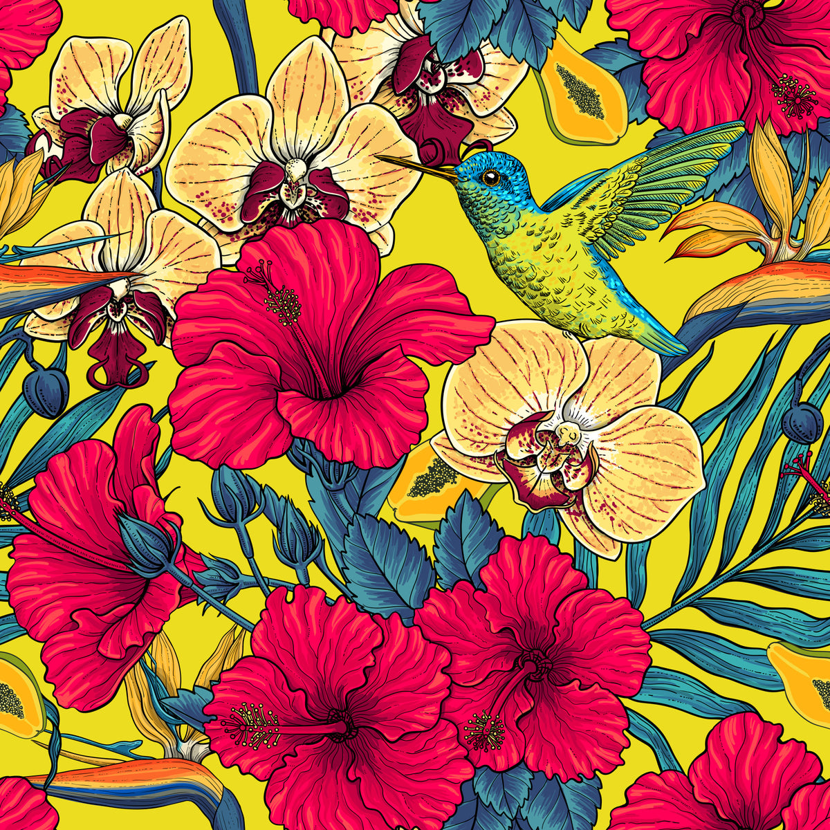 Tropical Florals and Hummingbird - Summer Botanical Garden 2 Wallpaper⁠ in your room — zoomed