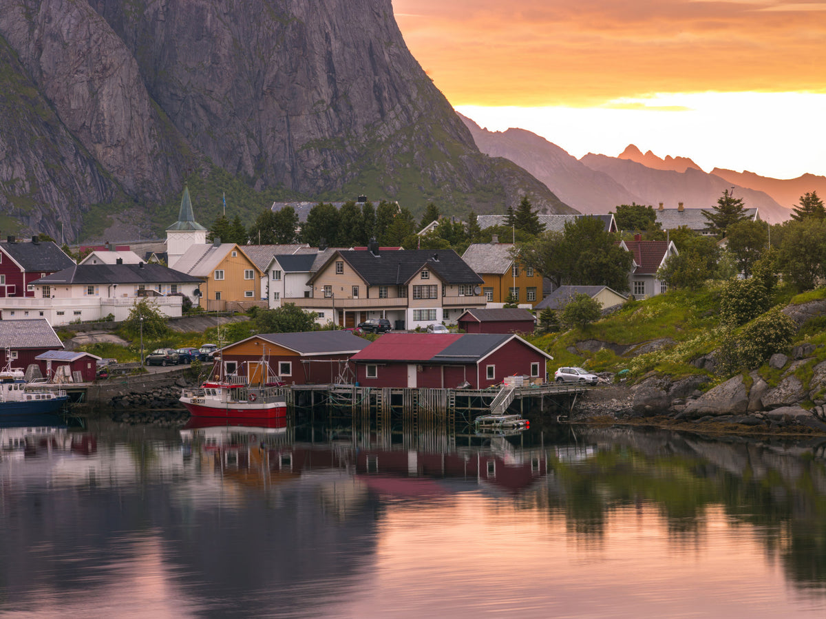 Lofoten Village Sunset & Fjord Wall Mural in your room
