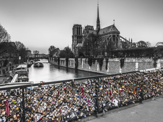Parisian Love Locks Notre Dame's Shadow Wall Mural