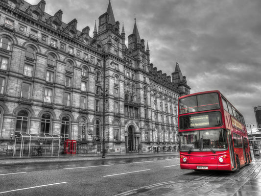 Urban Contrast: Historic Grandeur, Bold Red Wall Mural