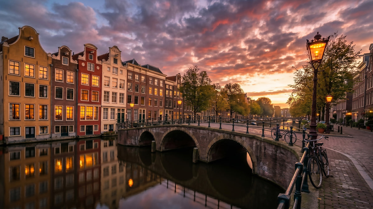 Golden Hour Amsterdam Canal Wall Mural in your room — zoomed