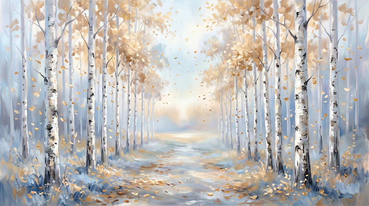 Golden Birch Path Wall Mural in your room — zoomed