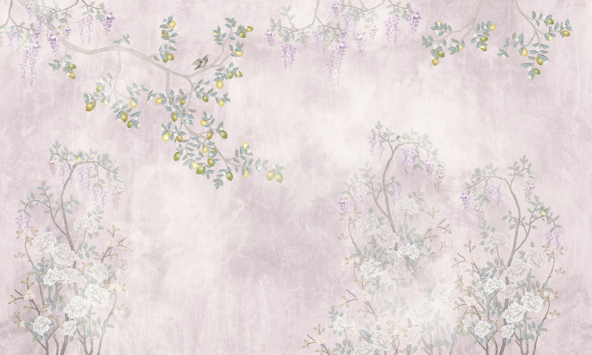 Wisteria & Lemon Blossom Serenity Pink Wall Mural