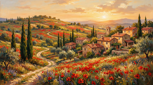 Tuscan Poppy Village Dusk Wall Mural