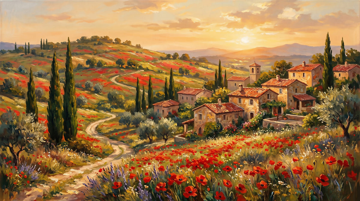 Tuscan Poppy Village Dusk Wall Mural in your room