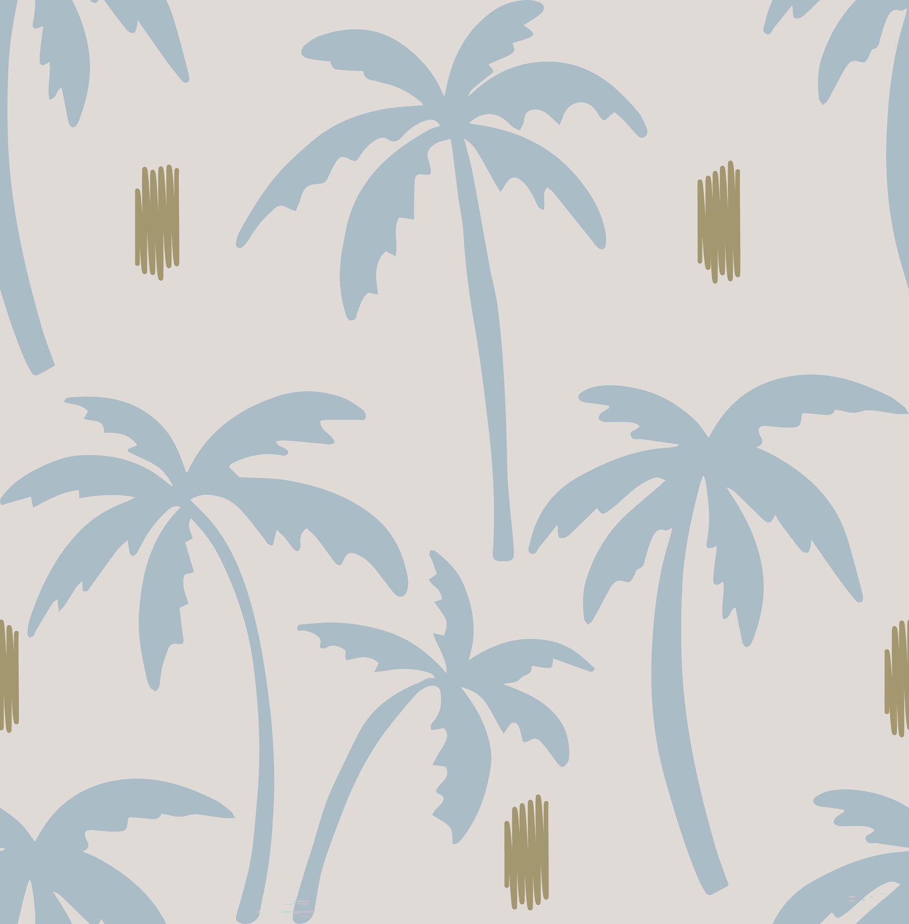 Living room featuring light blue boho coastal palm tree wallpaper 