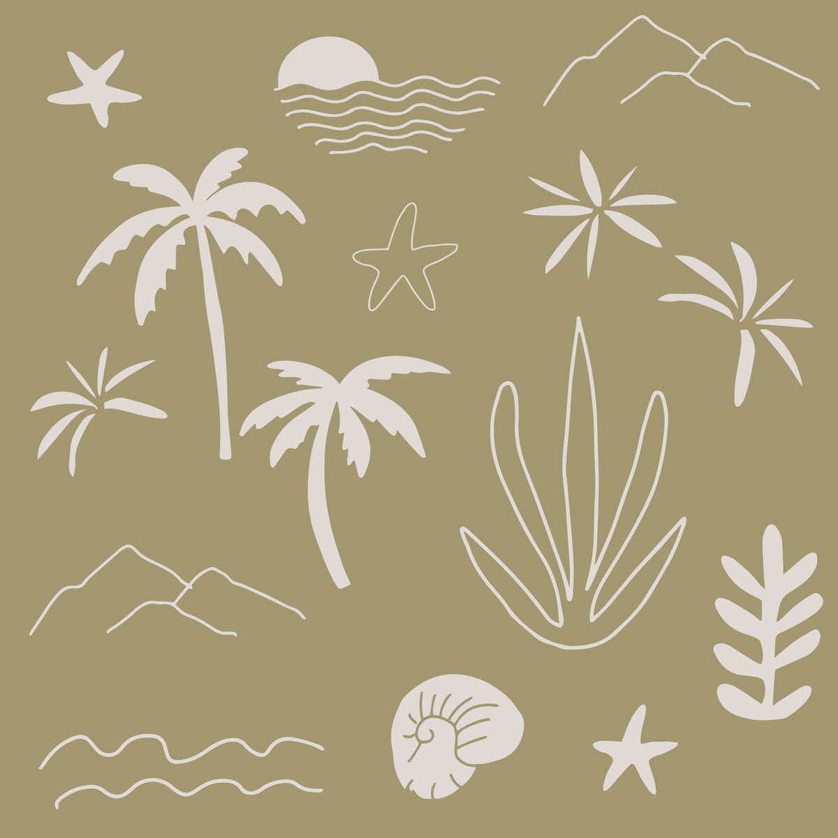Olive Green Tropical Icon Wallpaper Boho Coastal Wallpaper⁠ in your room