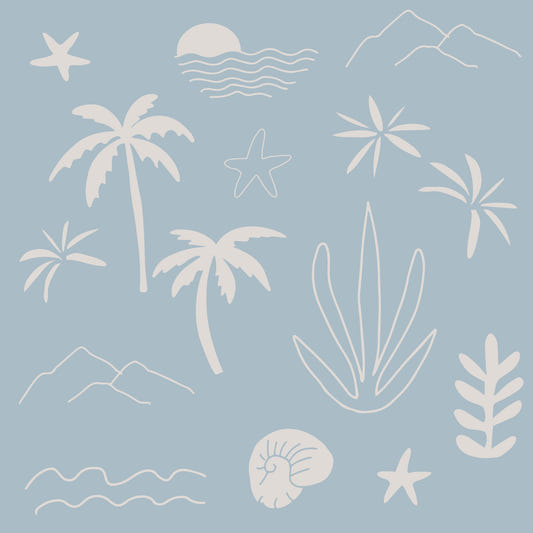 Soft Blue Tropical Icon Wallpaper Boho Coastal Wallpaper⁠