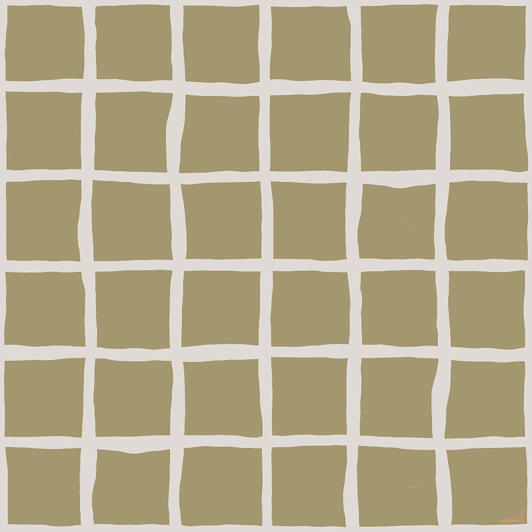Dining room wallpaper showing green grid pattern with warm neutral square spacing