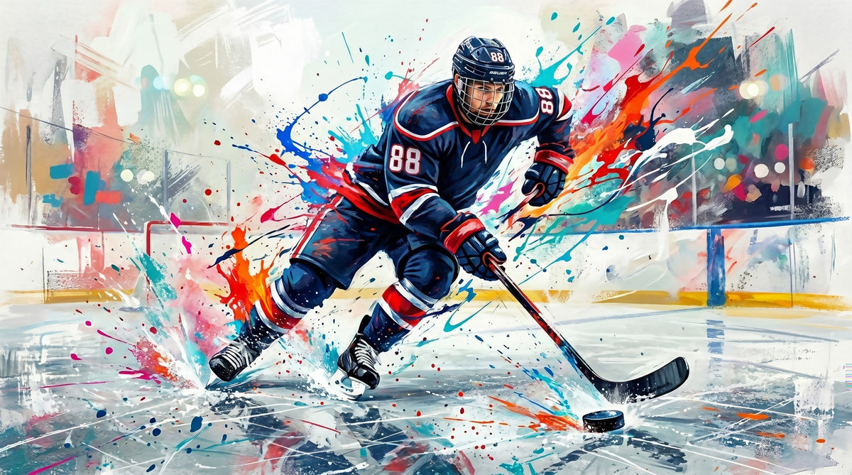 Brushstroke Blitz: Hockey Action Wall Mural in your room