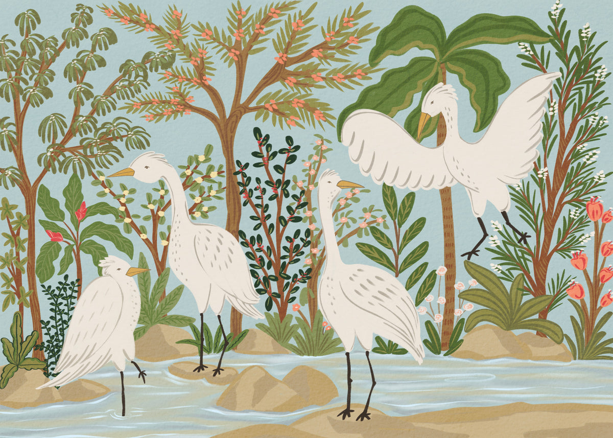River Egrets: Serene Jungle Dance Wall Mural in your room — zoomed