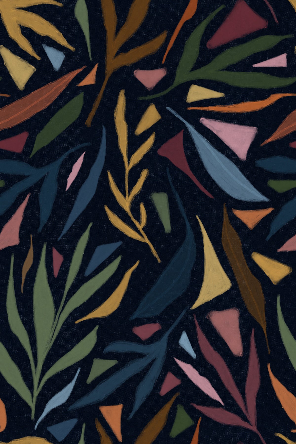 Tropical Painted Collage Dark Wallpaper⁠ in your room