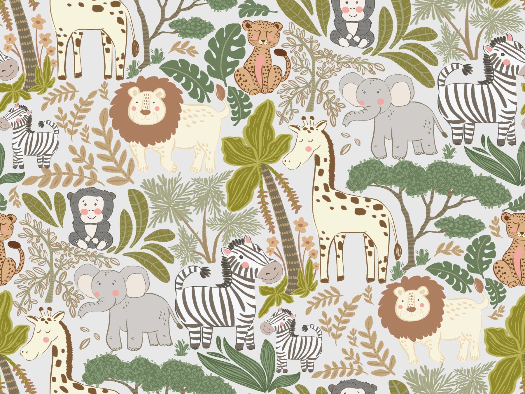 Whimsical Safari Pals Wallpaper⁠