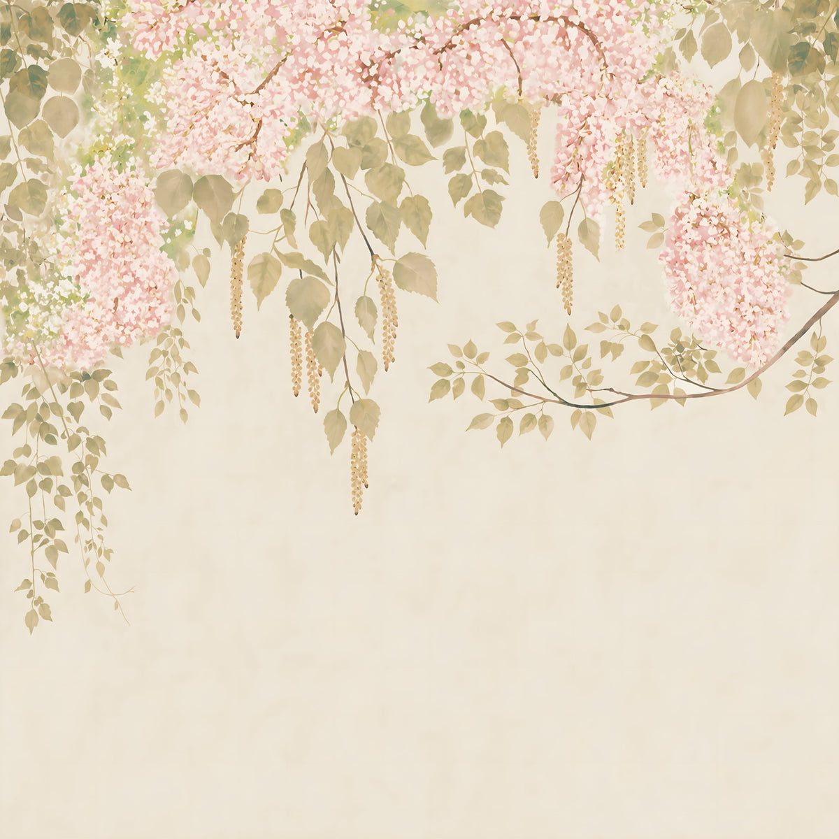 Soft Pink Wisteria Canopy Wall Mural in your room — zoomed