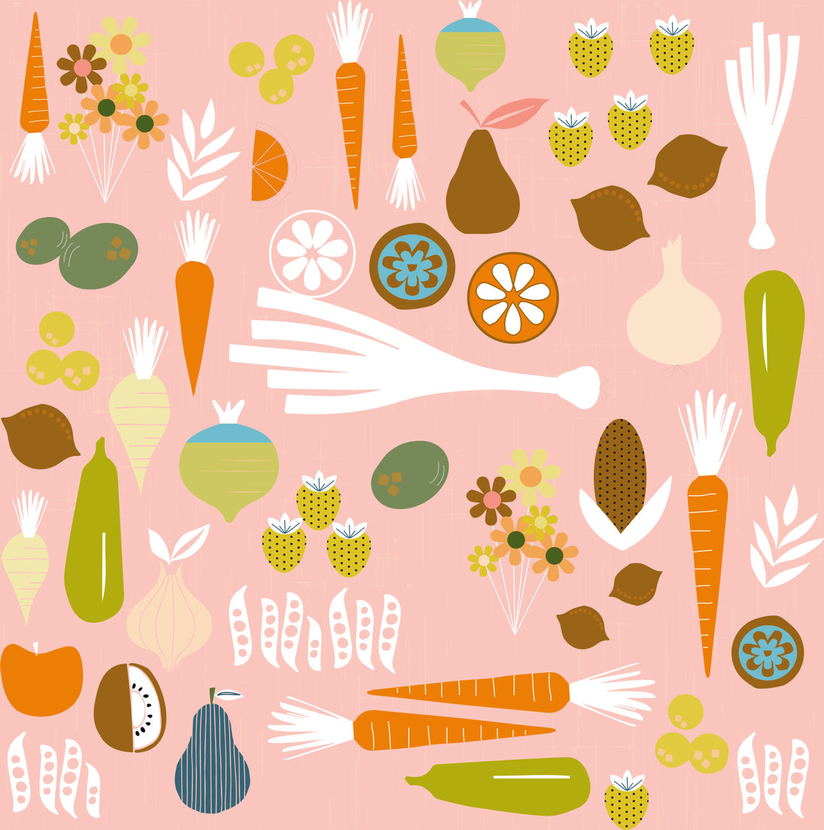 Pink Veggie Wallpaper Mid Century Modern Kitchen Wallpaper⁠ in your room