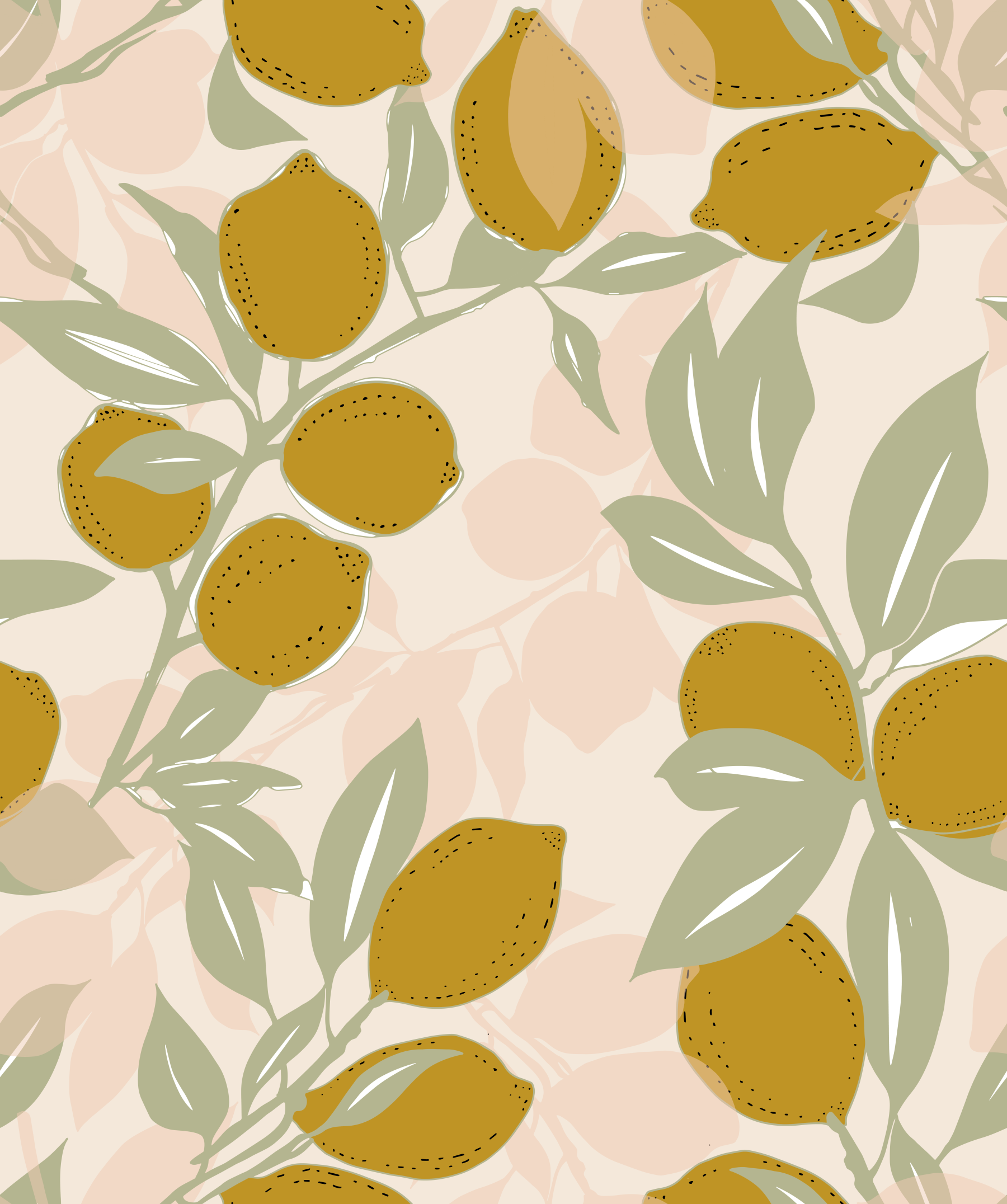 Kitchen wallpaper with Lemon Amalfi fruit and soft sage foliage