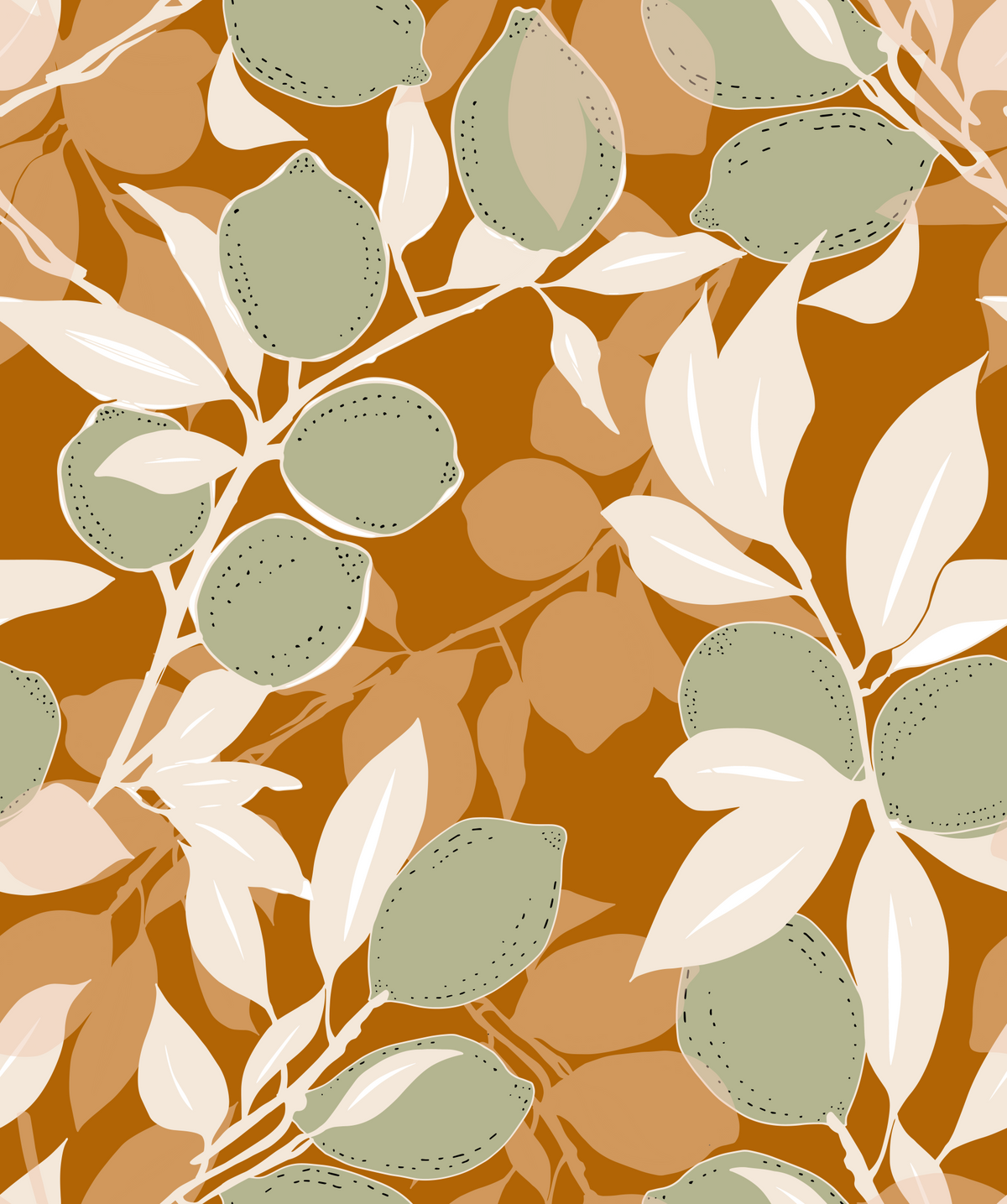 Sage Terracotta Lemon Wallpaper Mediterranean Kitchen Wallpaper⁠ in your room