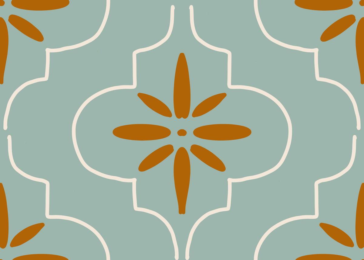 Teal Terracotta Tile Wallpaper Mediterranean Geometric Wallpaper⁠ in your room — zoomed